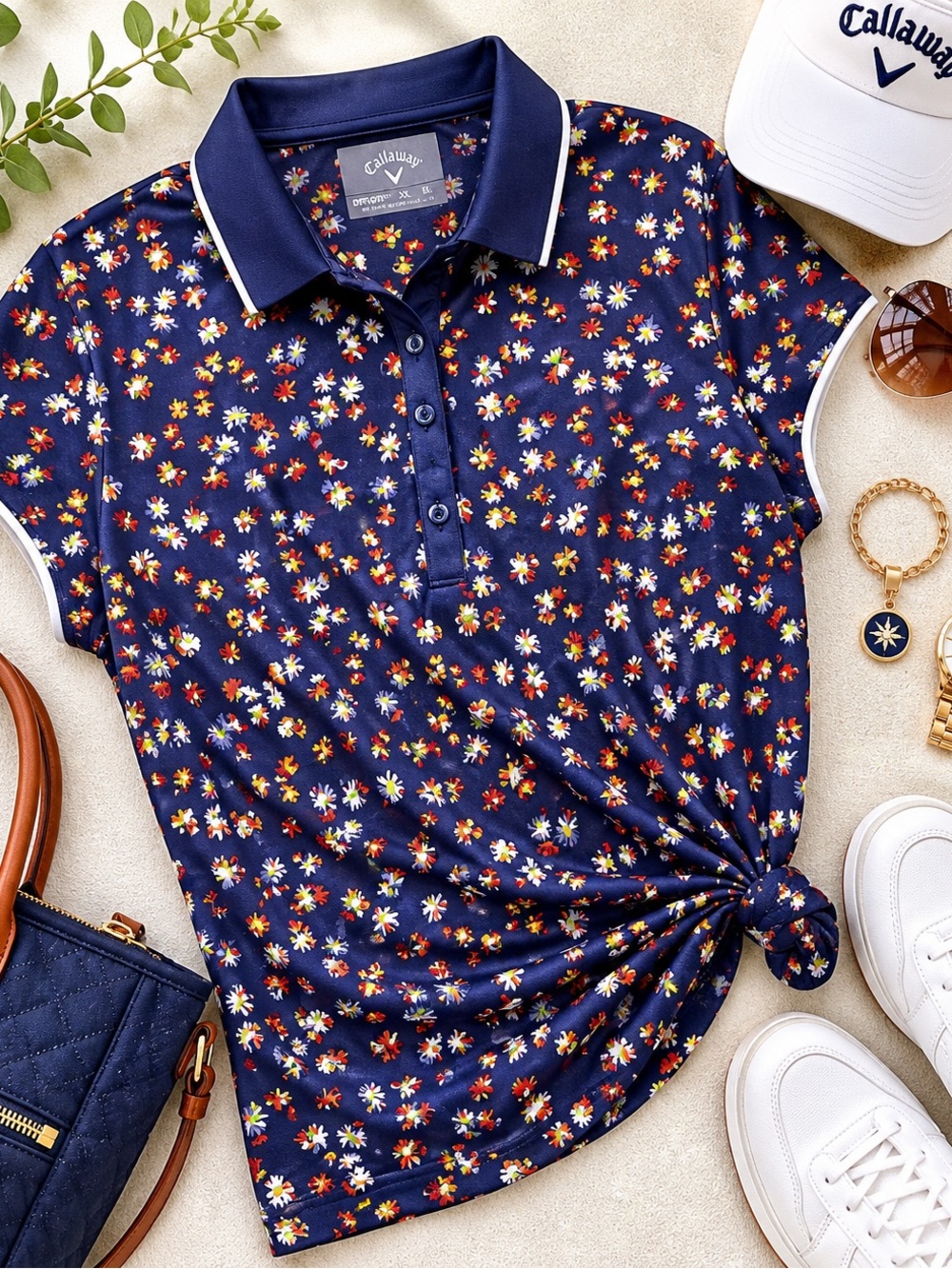 Callaway Navy Floral Button-Down Golf Polo